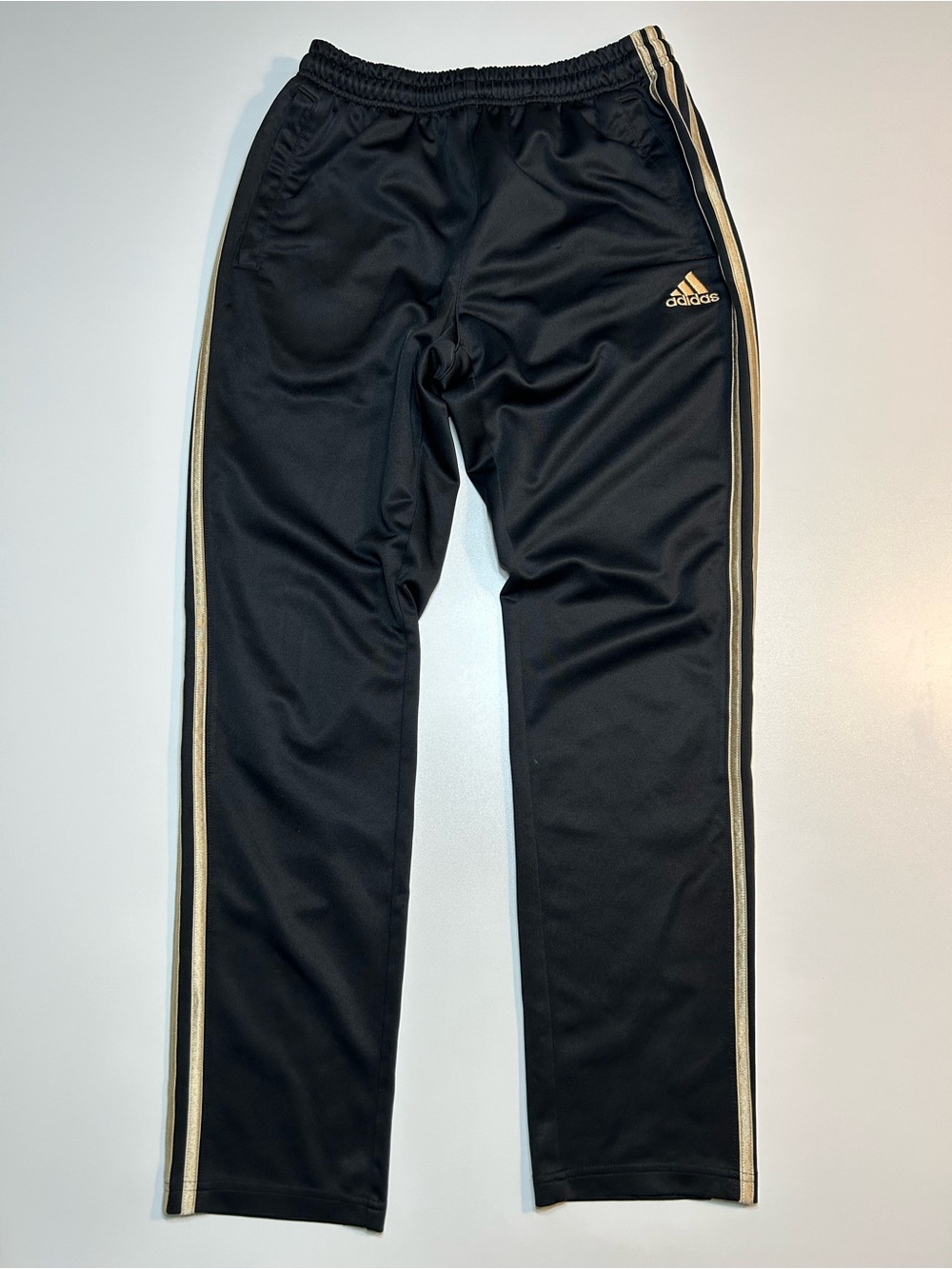 Adidas Originals Black Gold Metallic 3-Stripe Straight Leg Tricot Track Pants